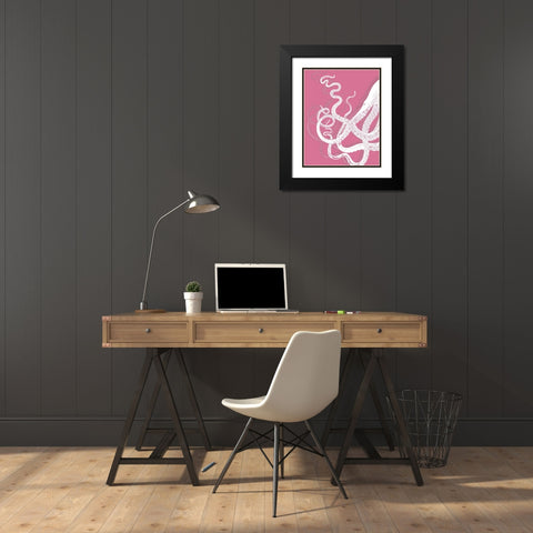 Octopus Tentacles White On Pink Black Modern Wood Framed Art Print with Double Matting by Fab Funky