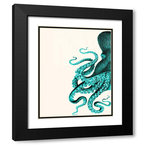Octopus Green and Cream a Black Modern Wood Framed Art Print with Double Matting by Fab Funky