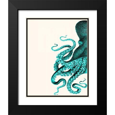 Octopus Green and Cream a Black Modern Wood Framed Art Print with Double Matting by Fab Funky