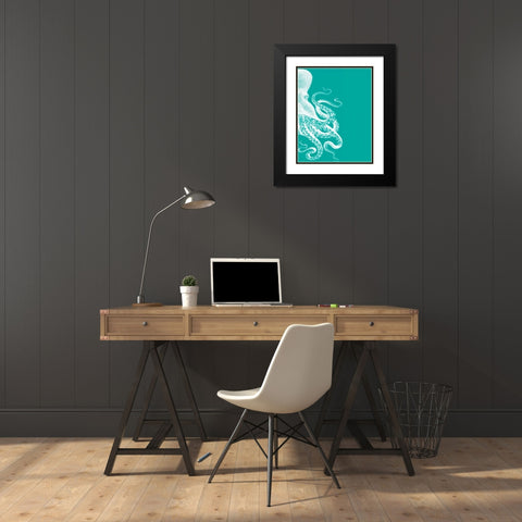 Octopus Green and Cream b Black Modern Wood Framed Art Print with Double Matting by Fab Funky