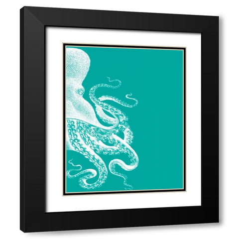 Octopus Green and Cream b Black Modern Wood Framed Art Print with Double Matting by Fab Funky