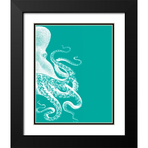 Octopus Green and Cream b Black Modern Wood Framed Art Print with Double Matting by Fab Funky