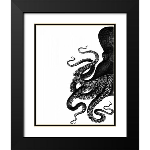 Octopus Black and White a Black Modern Wood Framed Art Print with Double Matting by Fab Funky