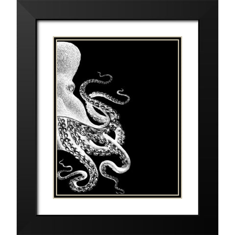 Octopus Black and White b Black Modern Wood Framed Art Print with Double Matting by Fab Funky