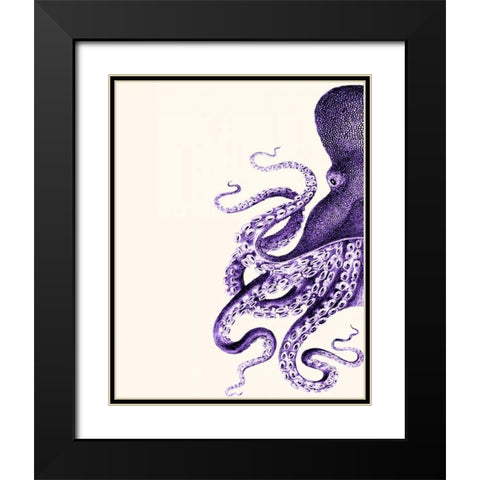 Octopus Purple and Cream a Black Modern Wood Framed Art Print with Double Matting by Fab Funky
