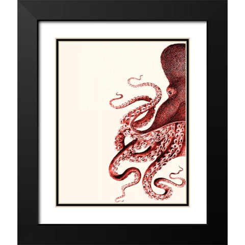 Octopus Coral and Cream a Black Modern Wood Framed Art Print with Double Matting by Fab Funky