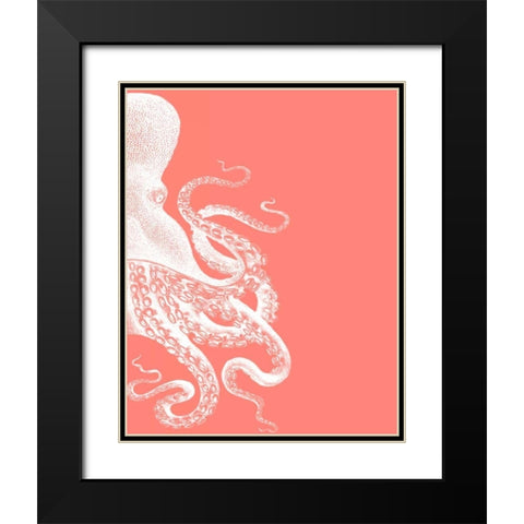 Octopus Coral and Cream b Black Modern Wood Framed Art Print with Double Matting by Fab Funky