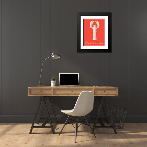 Fruit De Mer Lobster on Coral Black Modern Wood Framed Art Print with Double Matting by Fab Funky