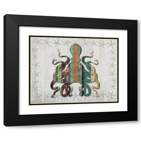 Distressed Wood Style Octopus 1 Black Modern Wood Framed Art Print with Double Matting by Fab Funky