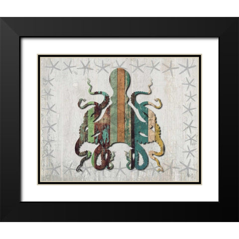 Distressed Wood Style Octopus 1 Black Modern Wood Framed Art Print with Double Matting by Fab Funky