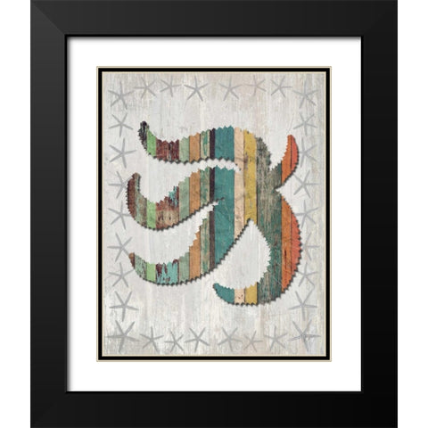 Distressed Wood Style Starfish 2 Black Modern Wood Framed Art Print with Double Matting by Fab Funky