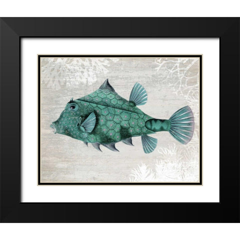 Turquoise Turret Fish Black Modern Wood Framed Art Print with Double Matting by Fab Funky