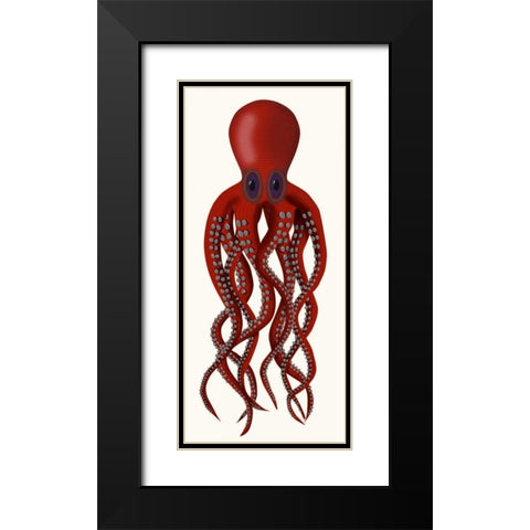 Giant Octopus Red Black Modern Wood Framed Art Print with Double Matting by Fab Funky