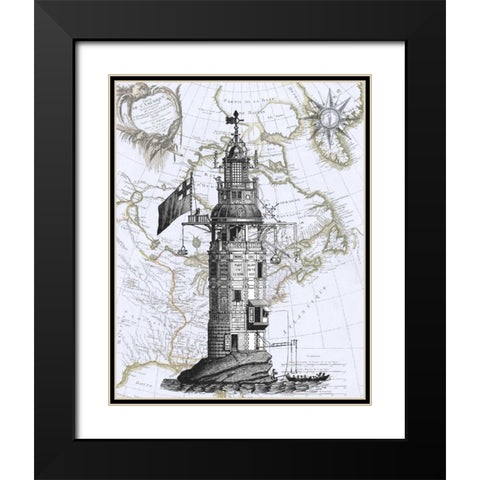 Winstanley Eddystone Lighthouse Black Modern Wood Framed Art Print with Double Matting by Fab Funky