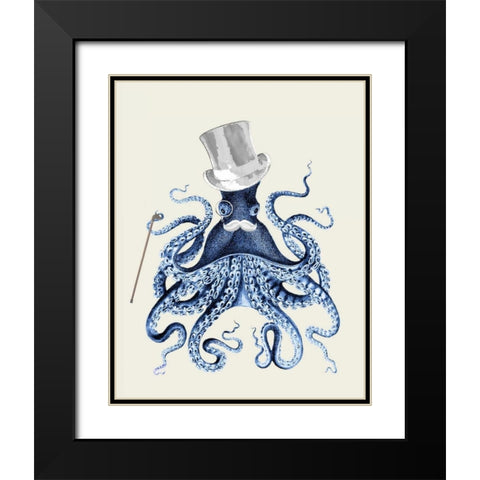 Blue Octopus on Cream b Black Modern Wood Framed Art Print with Double Matting by Fab Funky
