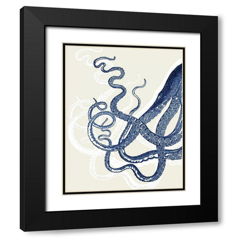 Blue Octopus on Cream c Black Modern Wood Framed Art Print with Double Matting by Fab Funky