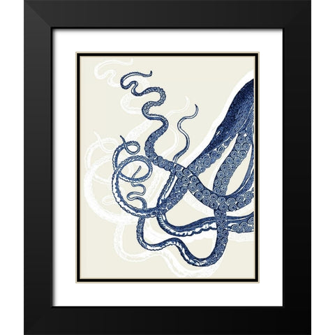 Blue Octopus on Cream c Black Modern Wood Framed Art Print with Double Matting by Fab Funky