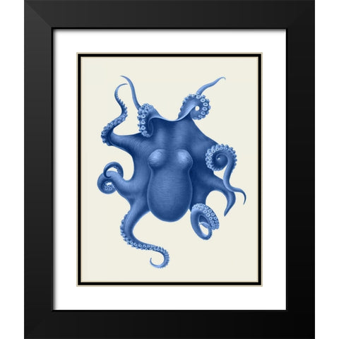 Blue Octopus on Cream d Black Modern Wood Framed Art Print with Double Matting by Fab Funky
