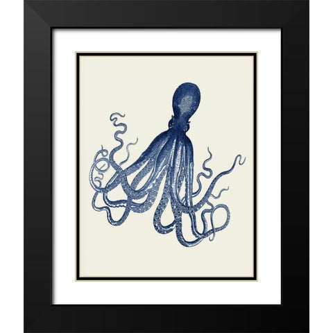 Blue Octopus on Cream e Black Modern Wood Framed Art Print with Double Matting by Fab Funky