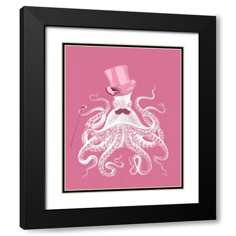 Octopus White on Pink a Black Modern Wood Framed Art Print with Double Matting by Fab Funky