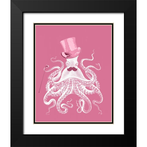 Octopus White on Pink a Black Modern Wood Framed Art Print with Double Matting by Fab Funky