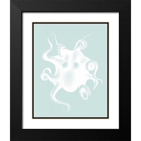 White Octopus on Seafoam d Black Modern Wood Framed Art Print with Double Matting by Fab Funky