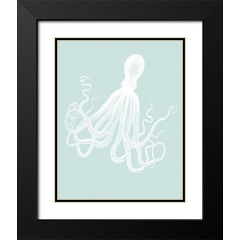 White Octopus on Seafoam e Black Modern Wood Framed Art Print with Double Matting by Fab Funky