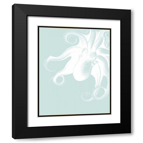 White Octopus on Seafoam f Black Modern Wood Framed Art Print with Double Matting by Fab Funky