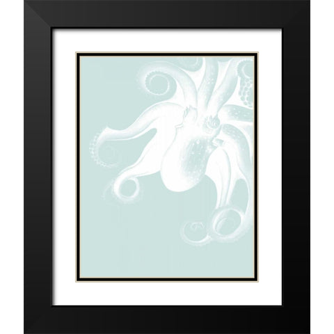 White Octopus on Seafoam f Black Modern Wood Framed Art Print with Double Matting by Fab Funky
