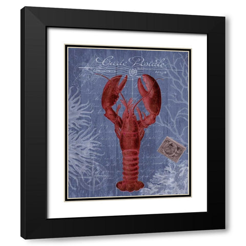 Seaside Postcard Red on Blue d Black Modern Wood Framed Art Print with Double Matting by Fab Funky