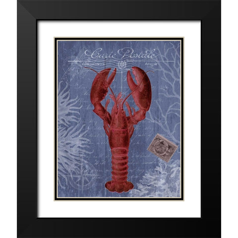 Seaside Postcard Red on Blue d Black Modern Wood Framed Art Print with Double Matting by Fab Funky