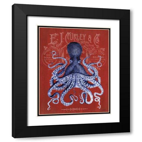 Octopus Prohibition Octopus On Red Black Modern Wood Framed Art Print with Double Matting by Fab Funky