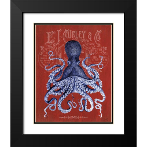Octopus Prohibition Octopus On Red Black Modern Wood Framed Art Print with Double Matting by Fab Funky