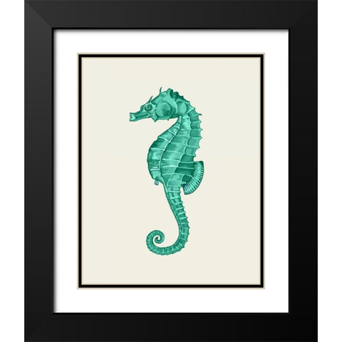 Seahorse in Green Black Modern Wood Framed Art Print with Double Matting by Fab Funky