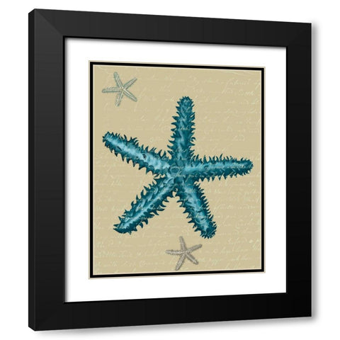Blue Starfish on Taupe b Black Modern Wood Framed Art Print with Double Matting by Fab Funky