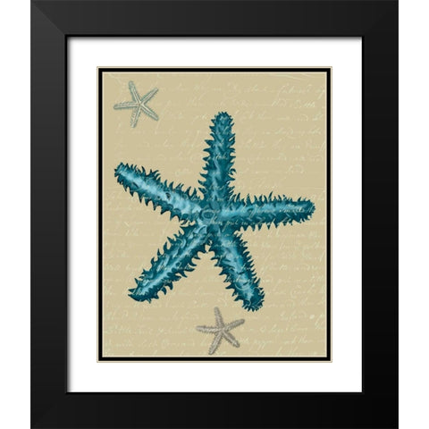 Blue Starfish on Taupe b Black Modern Wood Framed Art Print with Double Matting by Fab Funky