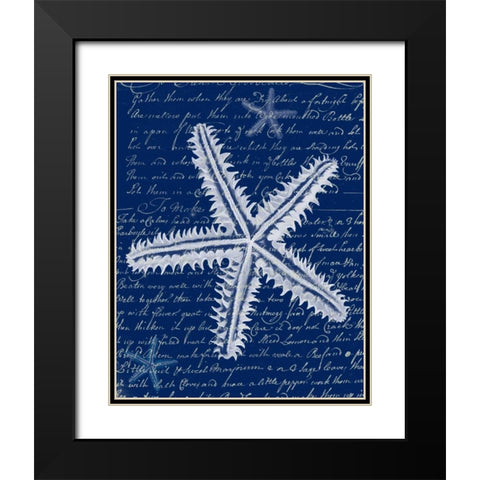 White Starfish on Blue a Black Modern Wood Framed Art Print with Double Matting by Fab Funky