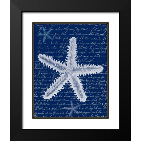 White Starfish on Blue b Black Modern Wood Framed Art Print with Double Matting by Fab Funky