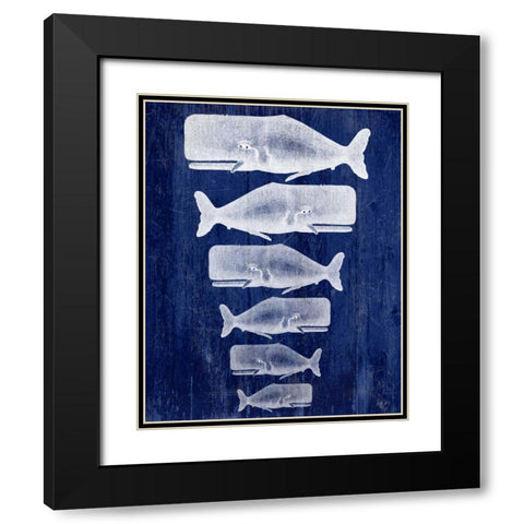 Whale Family White On Blue Black Modern Wood Framed Art Print with Double Matting by Fab Funky