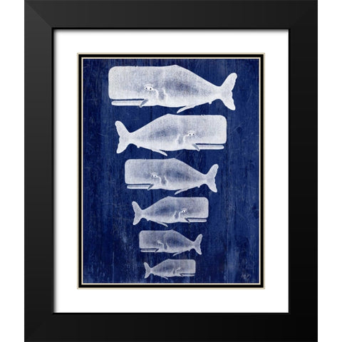 Whale Family White On Blue Black Modern Wood Framed Art Print with Double Matting by Fab Funky