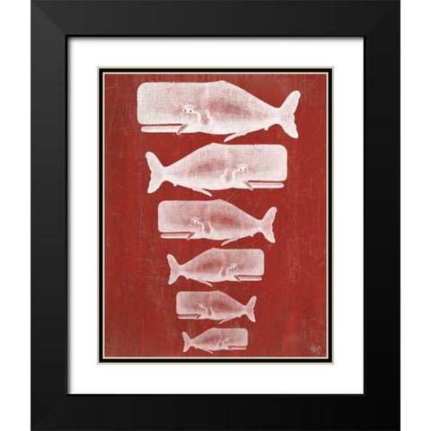 Whale Family White On Red Black Modern Wood Framed Art Print with Double Matting by Fab Funky