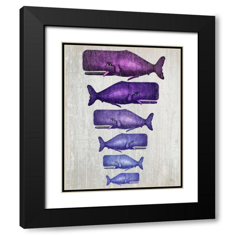 Whale Family Purple on White Black Modern Wood Framed Art Print with Double Matting by Fab Funky