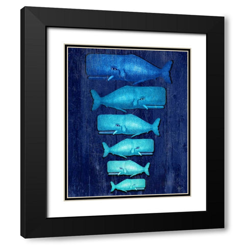 Whale Family Blue on Blue Black Modern Wood Framed Art Print with Double Matting by Fab Funky