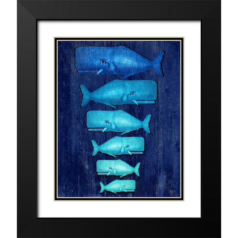 Whale Family Blue on Blue Black Modern Wood Framed Art Print with Double Matting by Fab Funky