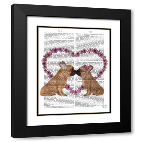 French Kiss and Flower Heart Black Modern Wood Framed Art Print with Double Matting by Fab Funky