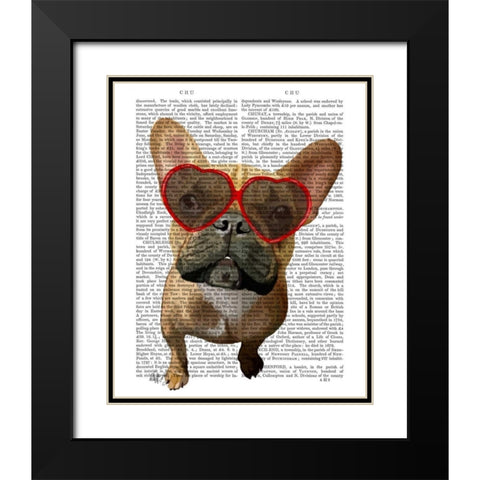 French Bulldog and Heart Glasses Black Modern Wood Framed Art Print with Double Matting by Fab Funky