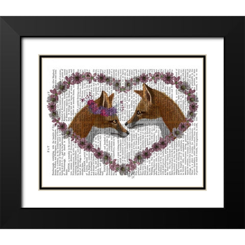 Foxes in Flowers Black Modern Wood Framed Art Print with Double Matting by Fab Funky