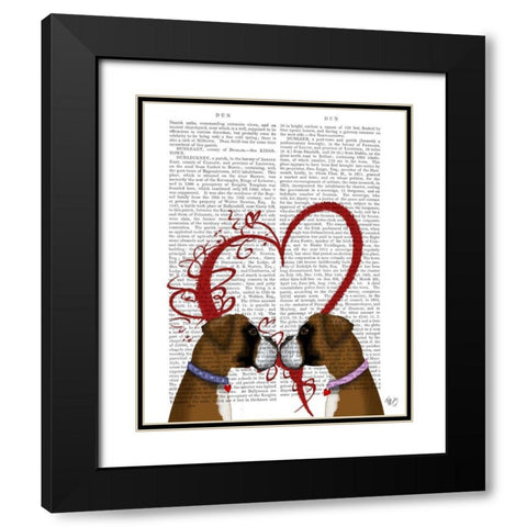 Boxer Love Black Modern Wood Framed Art Print with Double Matting by Fab Funky