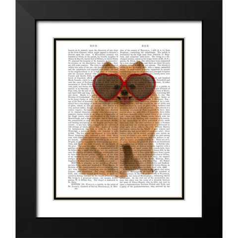 Pomeranian and Heart Glasses Black Modern Wood Framed Art Print with Double Matting by Fab Funky