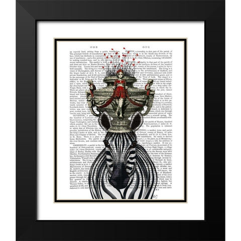 Zebra Head Trophy Black Modern Wood Framed Art Print with Double Matting by Fab Funky
